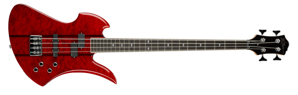 Heritage Classic Mockingbird Bass by Quality One Development Store, 4 string bass guitar in Transparent Red with EMG P and J pickups