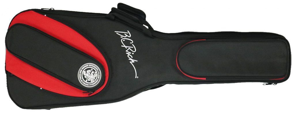 B.C. Rich Model D Gig Bag by Quality One Development Store, black and red polyester gig bag with padded interior