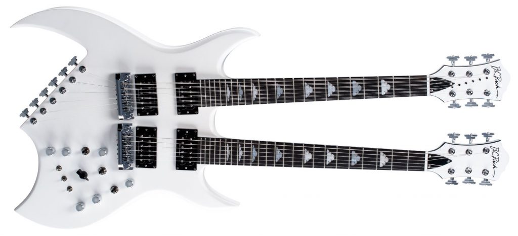 Rich B Legacy Double Neck by Quality One Development Store double neck electric guitar in white with quad bridge and rear tuners