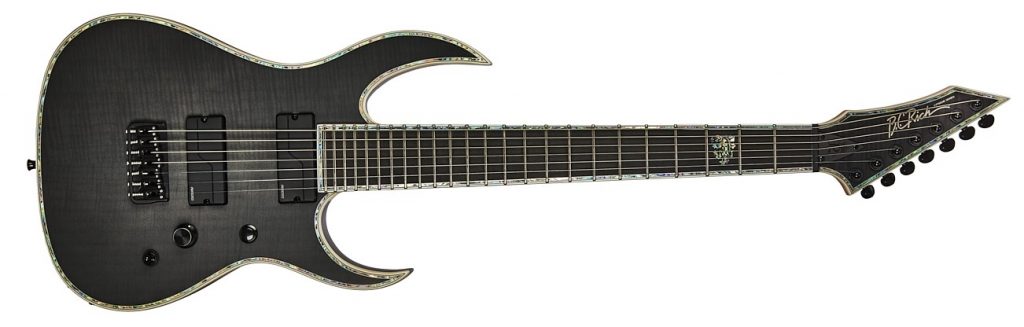 Shredzilla Extreme 7 Exotic Quality One Development Store neck-through electric guitar Trans Black Satin with satin-finish back of the neck