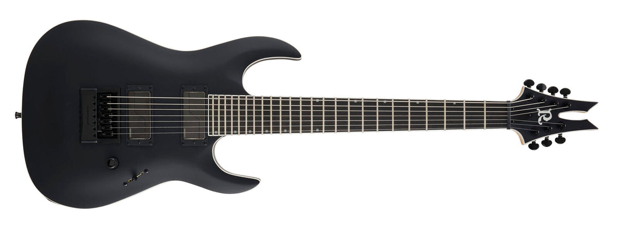 Andy James Signature Assassin 7 by Quality One Development Store 7-string electric guitar in Matte Black with pitchfork headstock
